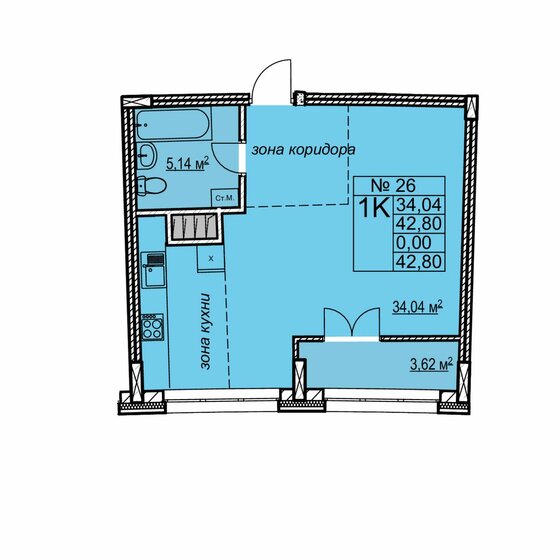 42,8 м², 1-комнатная квартира 16 270 000 ₽ - изображение 1