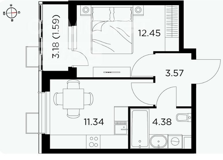 33,3 м², 1-комнатная квартира 5 400 000 ₽ - изображение 1