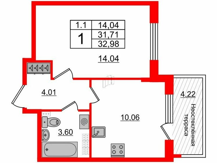 31,7 м², 1-комнатная квартира 6 600 103 ₽ - изображение 1