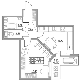 50,8 м², 1-комнатная квартира 6 027 040 ₽ - изображение 54