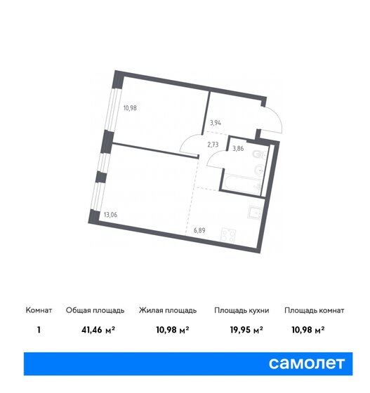41,5 м², 1-комнатная квартира 9 465 356 ₽ - изображение 1
