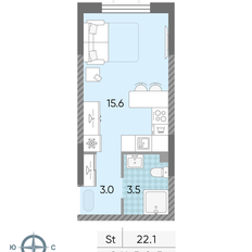 Квартира 22,1 м², студия - изображение 2