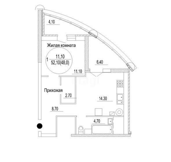 51,7 м², 1-комнатная квартира 4 999 000 ₽ - изображение 1