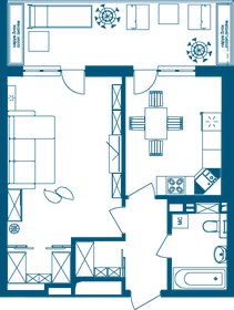 Квартира 58,9 м², 1-комнатные - изображение 2