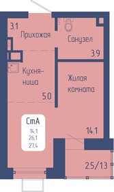 Квартира 27,4 м², студия - изображение 1