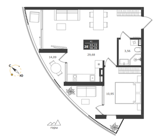 Квартира 58,3 м², 2-комнатные - изображение 1