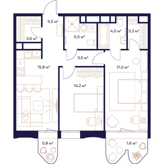 74,4 м², 2-комнатная квартира 38 367 200 ₽ - изображение 1
