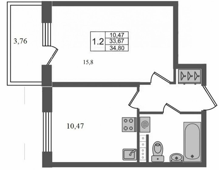 33,6 м², 1-комнатная квартира 7 200 000 ₽ - изображение 1