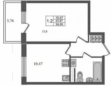 Квартира 33,6 м², 1-комнатная - изображение 1