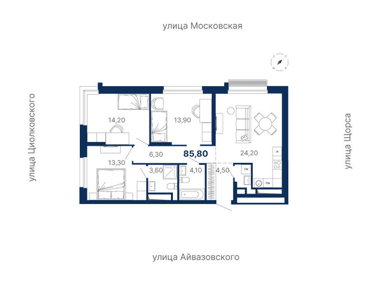 85,8 м², 3-комнатная квартира 17 846 400 ₽ - изображение 1