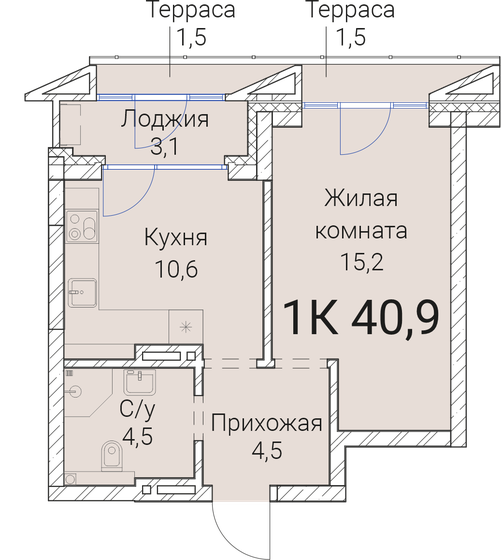 40,9 м², 1-комнатная квартира 7 367 800 ₽ - изображение 1
