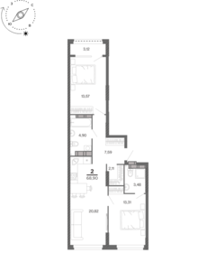 Квартира 67,3 м², 2-комнатная - изображение 1