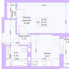 Квартира 35,8 м², 1-комнатная - изображение 2