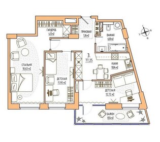 Квартира 77,3 м², 3-комнатная - изображение 2