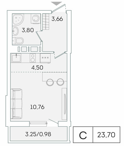 23,7 м², квартира-студия 3 922 906 ₽ - изображение 1