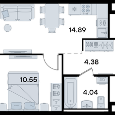 Квартира 33,9 м², 1-комнатная - изображение 3