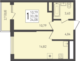 34,1 м², 1-комнатная квартира 4 600 800 ₽ - изображение 10