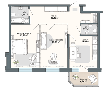 Квартира 65,6 м², 2-комнатная - изображение 2