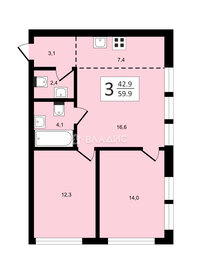 Квартира 59,9 м², 3-комнатные - изображение 1