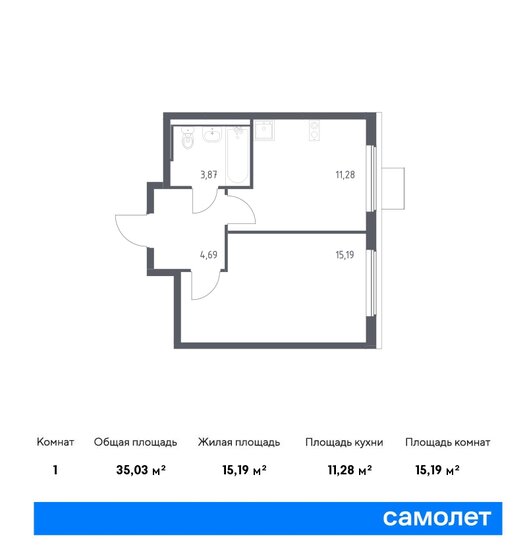 35 м², 1-комнатная квартира 6 191 558 ₽ - изображение 1