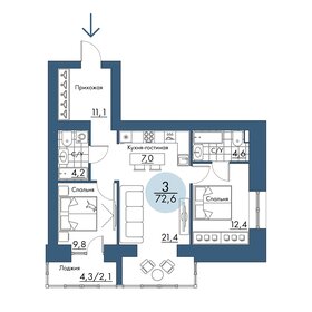 Квартира 72,6 м², 3-комнатная - изображение 1