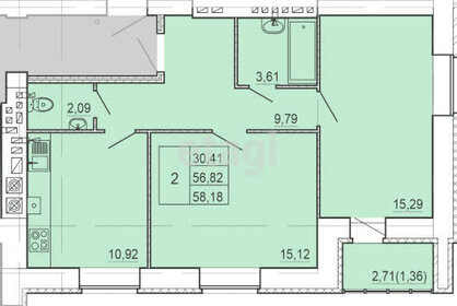 Квартира 58,2 м², 2-комнатная - изображение 1