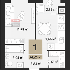 Квартира 34,3 м², 1-комнатная - изображение 2