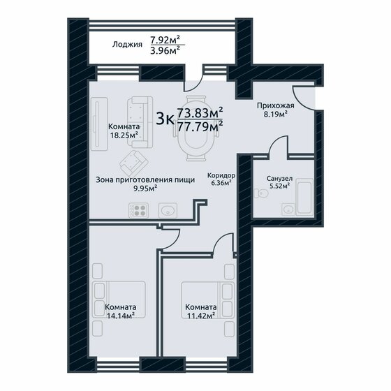 77,8 м², 3-комнатная квартира 10 565 562 ₽ - изображение 1
