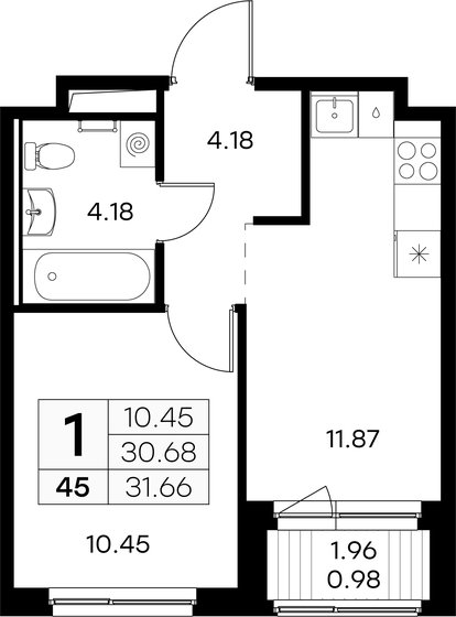 31,7 м², 1-комнатная квартира 4 759 999 ₽ - изображение 1