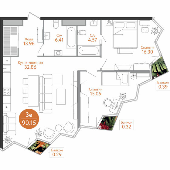 90,1 м², 3-комнатная квартира 25 428 000 ₽ - изображение 1