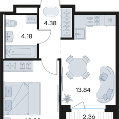 Квартира 34,1 м², 1-комнатная - изображение 2