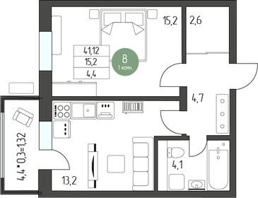 44,3 м², 1-комнатная квартира 6 100 560 ₽ - изображение 42