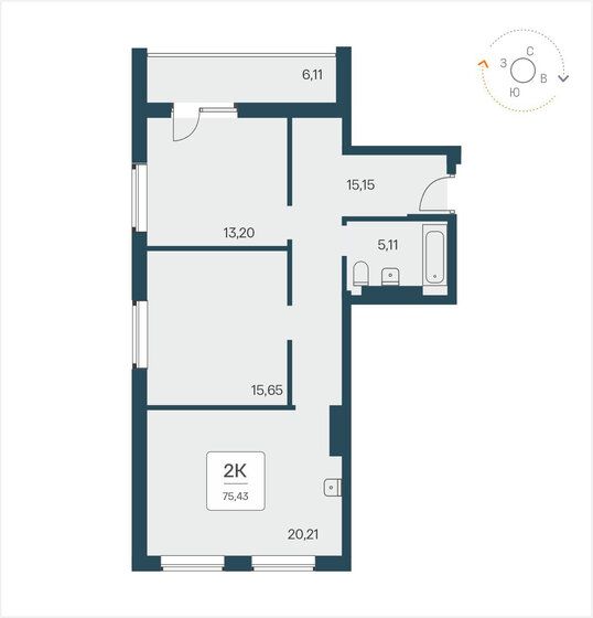 75,4 м², 2-комнатные апартаменты 10 350 000 ₽ - изображение 1