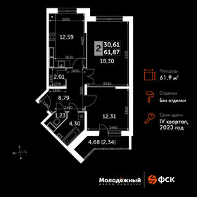 Квартира 61,9 м², 2-комнатная - изображение 1