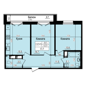 Квартира 65,9 м², 2-комнатная - изображение 1