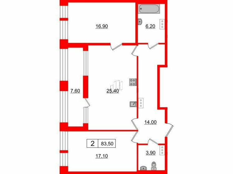 83,5 м², 2-комнатная квартира 25 551 000 ₽ - изображение 1