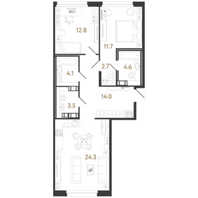 Квартира 77,7 м², 2-комнатная - изображение 1