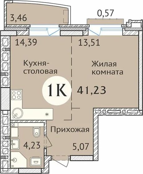 41,4 м², 1-комнатная квартира 8 331 600 ₽ - изображение 1