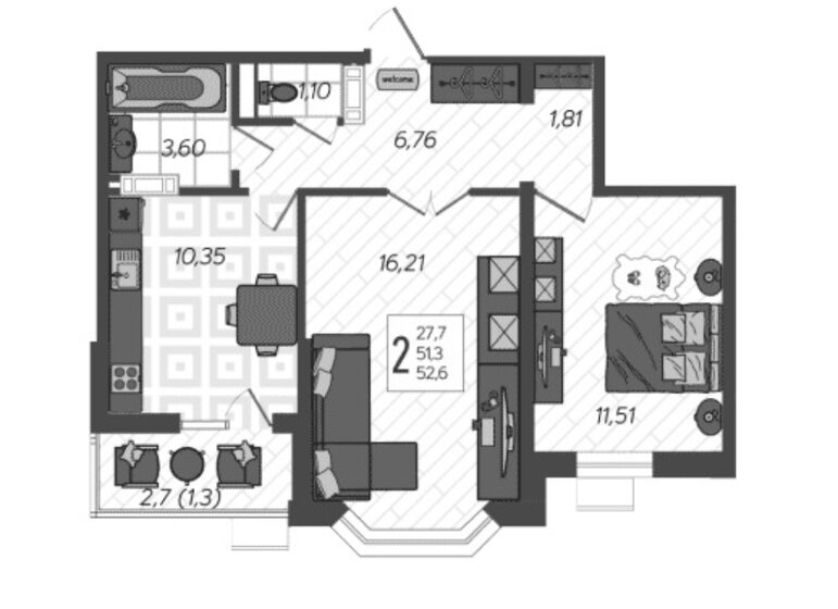 53 м², 2-комнатная квартира 9 000 000 ₽ - изображение 1
