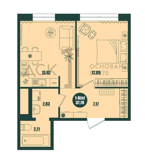 37,8 м², 1-комнатная квартира 5 700 000 ₽ - изображение 1