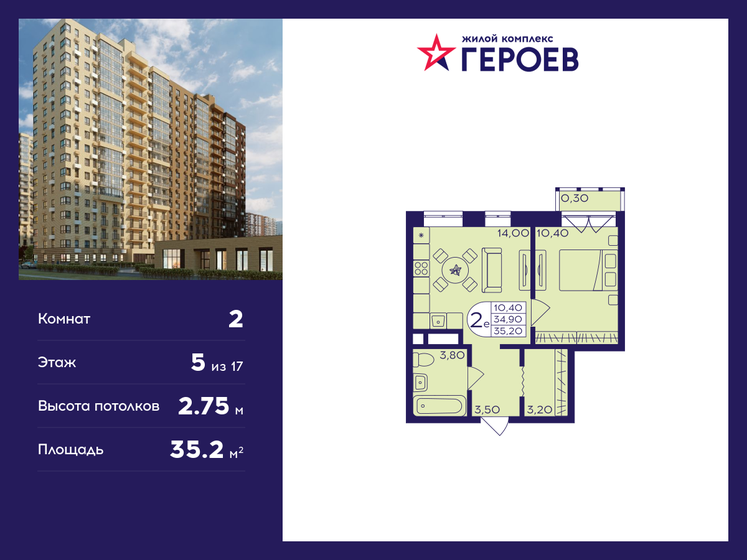 35,2 м², 2-комнатная квартира 6 353 600 ₽ - изображение 51