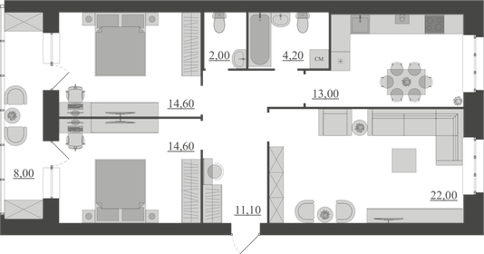 Квартира 89,5 м², 3-комнатная - изображение 1