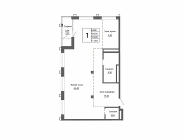 Квартира 107,7 м², 1-комнатная - изображение 1
