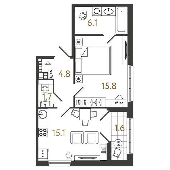 43,5 м², 1-комнатная квартира 19 653 756 ₽ - изображение 1