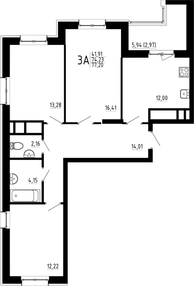 77,2 м², 3-комнатная квартира 12 900 000 ₽ - изображение 1