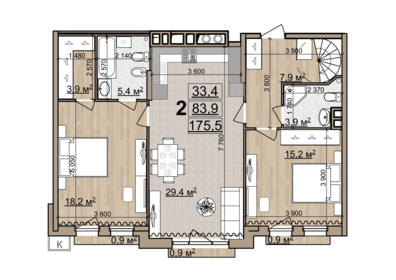 Квартира 175,5 м², 2-комнатная - изображение 1