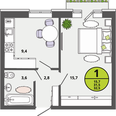 Квартира 31,5 м², 1-комнатная - изображение 2