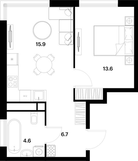 40,8 м², 1-комнатная квартира 20 380 532 ₽ - изображение 1
