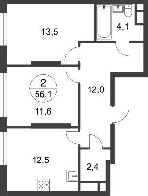 56,1 м², 2-комнатная квартира 15 800 189 ₽ - изображение 6