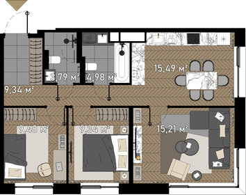 Квартира 67,6 м², 3-комнатные - изображение 1